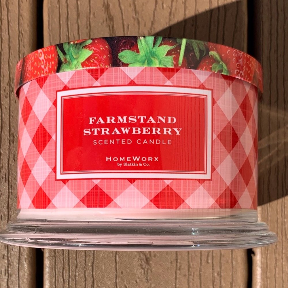 🆕HOMEWORX HARRY SLATKIN “FARMSTAND STRAWBERRY” 4 WICK 18oz CANDLE NWT!!
